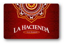 la hacienda logo over red background